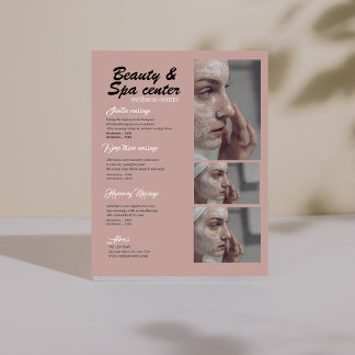 Flyer Rosa e Preto Branco Simples Centro de Beleza Spa