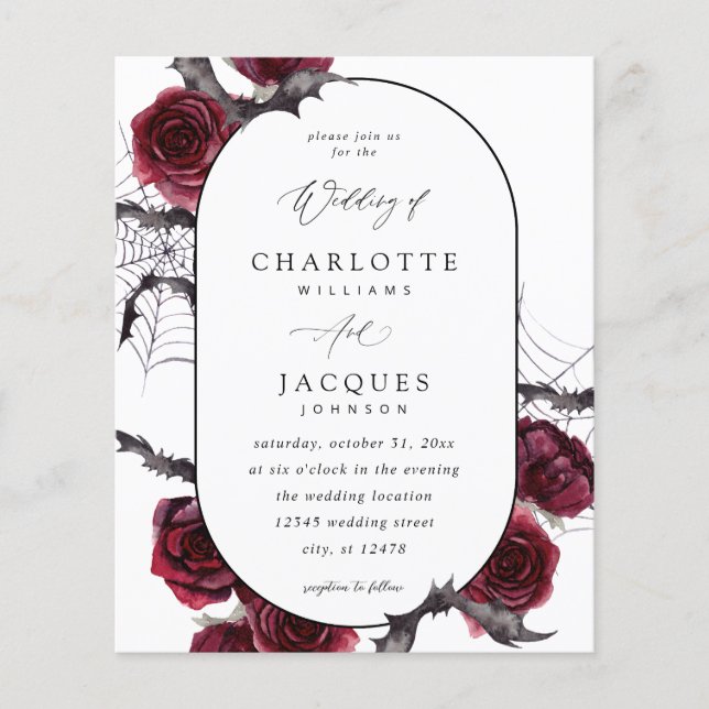 Flyer Rosa vermelha de Orçamento Casamento de Morcegos d (Frente)