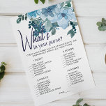 Flyer Rosas Azuis De Pastel Jogo Floral O Que Há Na Sua<br><div class="desc">O que há no seu jogo de chá de panela da bolsa. Coleção floral de coloração aquosa azul-pastel de rosas selvagens pintados à mão. Itens correspondentes para concluir sua coleção de eventos estão disponíveis em nossa loja Zazzle!</div>