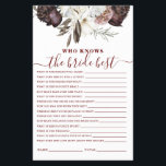 Flyer Rosas Boho Burgundy caem Chá de panela Jogo<br><div class="desc">Quem conhece o melhor jogo de Chás de panela da Noiva. Fall boho burgundy rosa.</div>