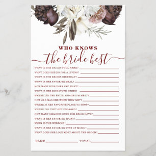 Flyer Rosas Boho Burgundy caem Chá de panela Jogo