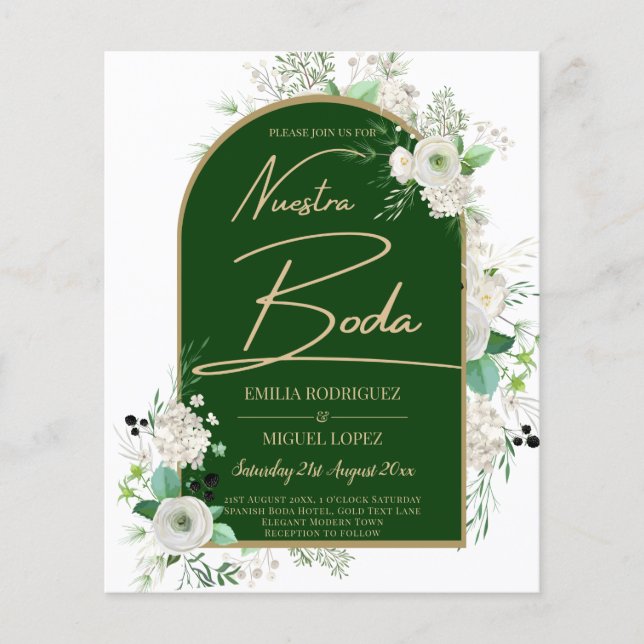 Flyer Rosas Brancas de Verão com Arco de Verde Esmeralda (Frente)