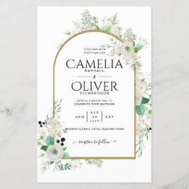 Flyer Rosas Brancas de Verão com Folhagem Esmeralda de S