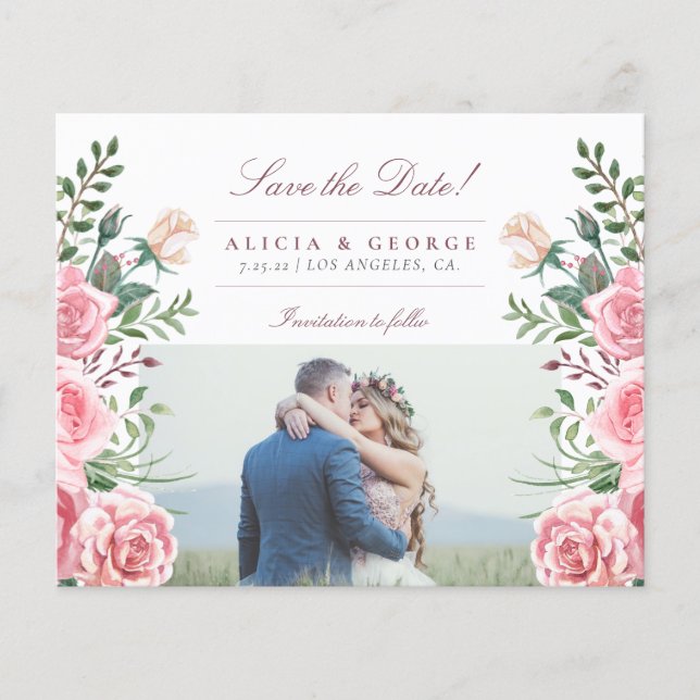 Flyer Rosas cor-de-rosa orçamento foto casamento salvar  (Frente)