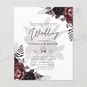 Flyer Rosas Pretas Burgundy Escuro Casamento Outono Inve
