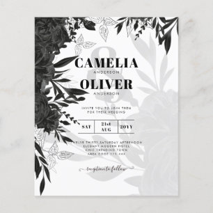 Flyer ROSAS Pretos  Elegante Convite de casamento Branco
