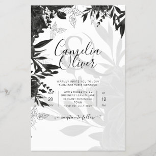 Flyer ROSAS Pretos  Elegante Convite de casamento Branco