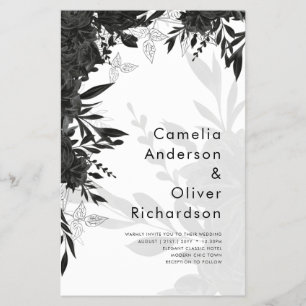 Flyer ROSAS Pretos  Elegante Convite de casamento Branco