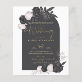 Flyer Rosas Rosa Cinza LeahG Casamento Moderno de Outono