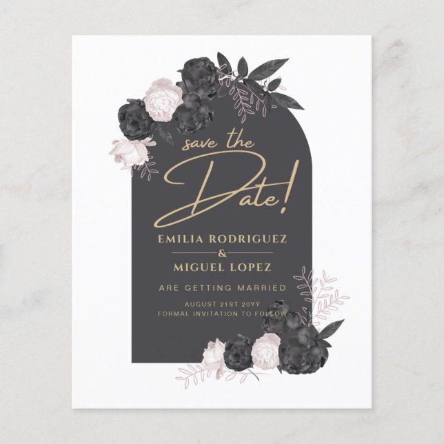 Flyer Rosas Rosa de Cinza Carvões Casamento SALVAR DATA (Frente)