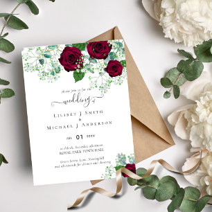 Flyer ROSAS VERMELHAS de Borgonha Gypsophila WEDDING
