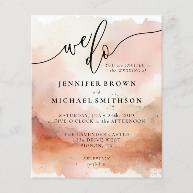 Flyer RoseGold Earthtone Watercolor Casamento Nós Fazemo (Frente)