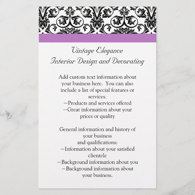 Flyer Roxo Lavanda Damasco Preto/Branco (Frente)
