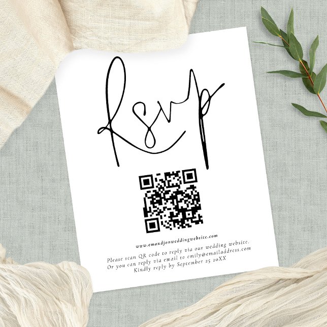 Flyer RSVP de Casamento de Script de Código QR do PAPER (Criador carregado)