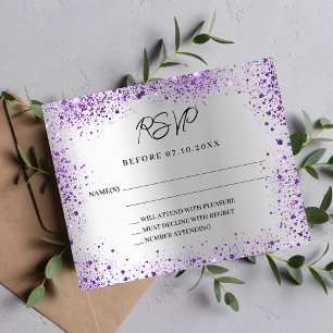Flyer RSVP de resposta ao casamento de prata violeta e o