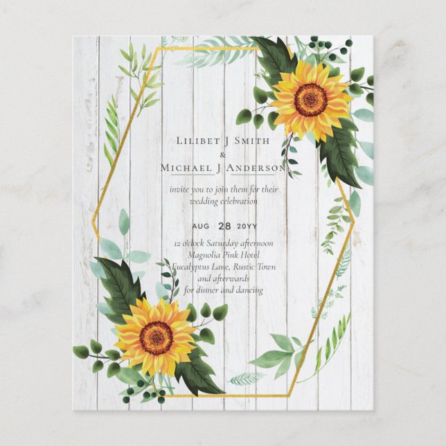 Flyer Rustic BOHO Sunflower Casamento Verde (Frente)