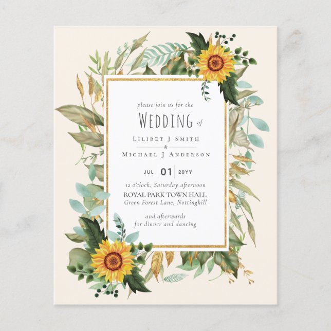 Flyer Rustic BOHO Sunflower Casamento Verde (Frente)