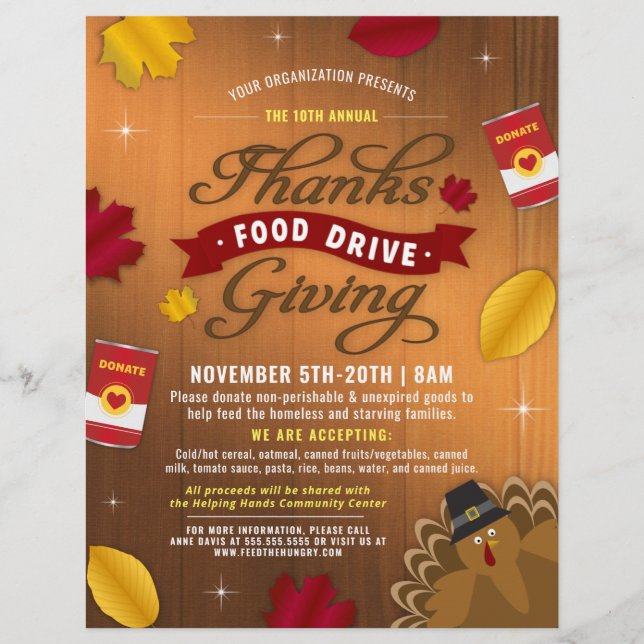 Flyer Rustic Fall Thankdisso, Comida de Fundraiser (Frente)