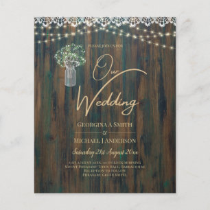Flyer Rustic Lace Gypsophila Luzes Mason Jar Weding