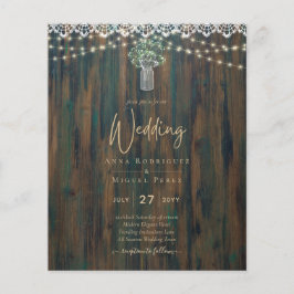 Flyer Rustic Lace Gypsophila Luzes Mason Jar Weding