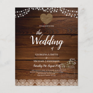 Flyer Rustic Mason Jars Lights Lace Gypsophilia WEDDING