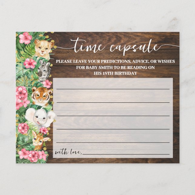 Flyer Rustic Pink Safari Time Capsule Baby Shower Card (Frente)