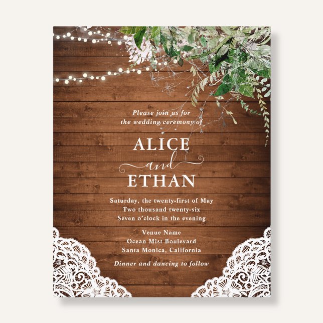 Flyer Rustic Wood Greenery QR Code Wedding Cheap (Criador carregado)