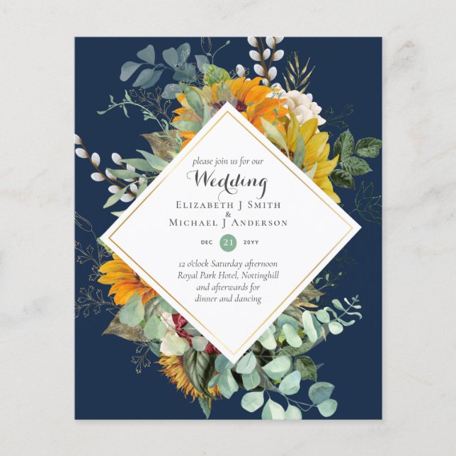 Flyer Rústicos Girassóis Eucalyptus Greenery Casamento I (Frente)