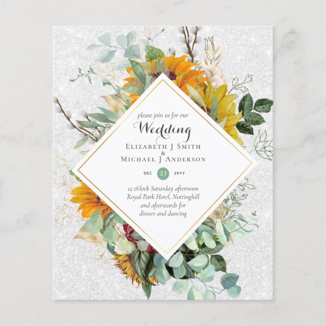 Flyer Rústicos Girassóis Eucalyptus Greenery Casamento I (Frente)