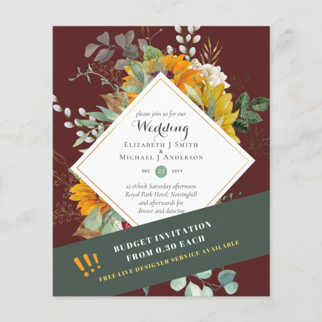 Flyer Rústicos Girassóis Eucalyptus Greenery Casamento I (Frente)