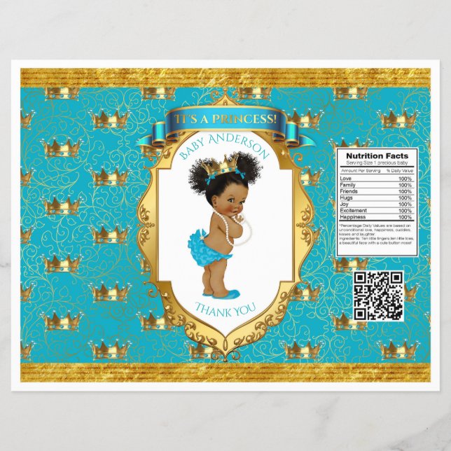 Flyer Saco de Batata Frita Dourado Turquesa para Bebê Af (Frente)