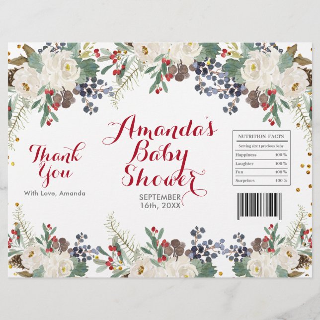 Flyer Saco de Batata Frita Floral Branco Natal de Invern (Frente)