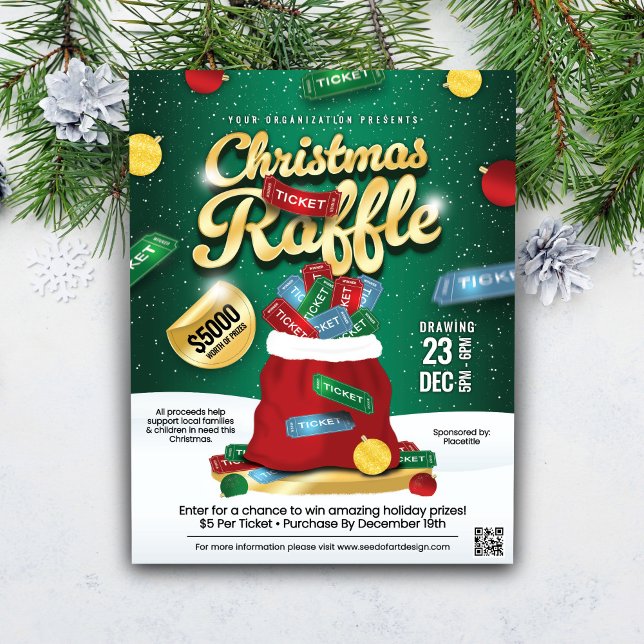 Flyer Saco de Bilhetes de Natal Verde e Dourado para Sor (Criador carregado)