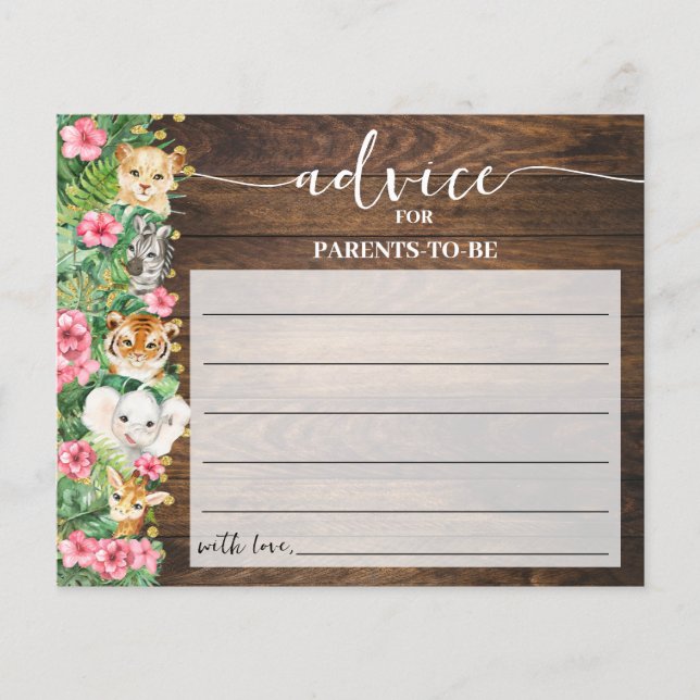 Flyer Safari Advice Mom & Dad Pink Rustic Shower Card (Frente)