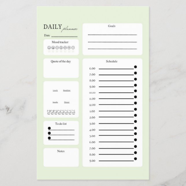 Flyer Sage Green Daily Planner with Mood & Goal Tracker (Frente)
