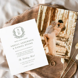 Flyer Sage Green Floral Crest Monograma Casamento