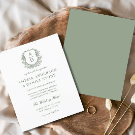 Flyer Sage Green Floral Crest Monograma Casamento