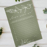 Flyer Sage Green Flowers Game Onde Estávamos<br><div class="desc">Jogo de Chá de panela das Flores Verdes Sage. Itens correspondentes para concluir sua coleção de eventos estão disponíveis em nossa loja Zazzle!</div>
