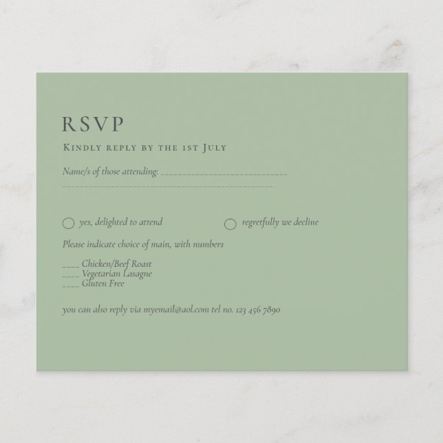 Flyer Sage Green Monocrome Wedding RSVP (Frente)