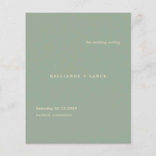 Flyer Sage Green Simple Modern Budget Wedding Program (Frente)