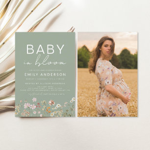 Flyer Sage Green Wildflower Baby in Bloom Chá de fraldas