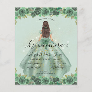 Flyer Sage Verde Dourada Princesa Floral Quinceanera