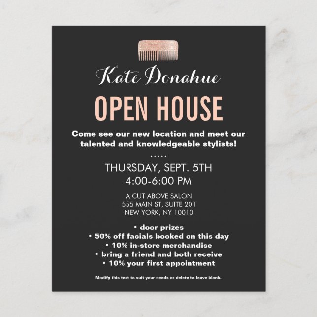 Flyer Salão Comb de Rosa de Stylist Moderno com Sequênci (Frente)