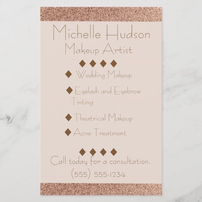 Flyer Salão de Beleza do Artista de Makeup Dourado rosa (Frente)