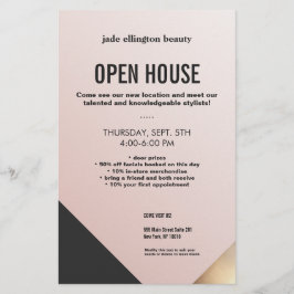 Flyer Salão de Beleza Moderno Rosa Dourado e Preto Bloco