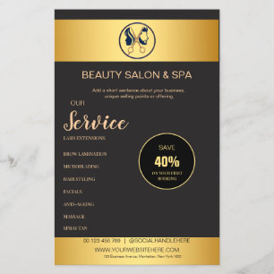 Flyer Salão de Cabelos Unissex Preto e Dourado Elegante