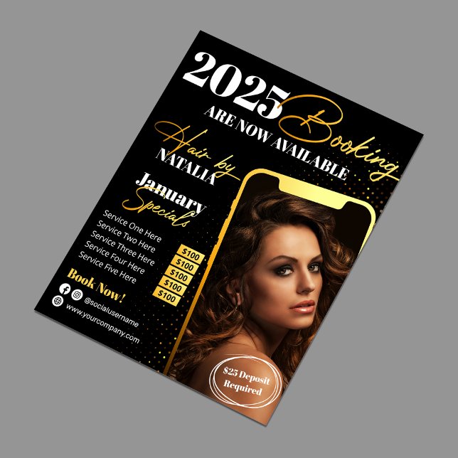 Flyer Salão Dourado Negro Moderno Salão 2025 (Criador carregado)