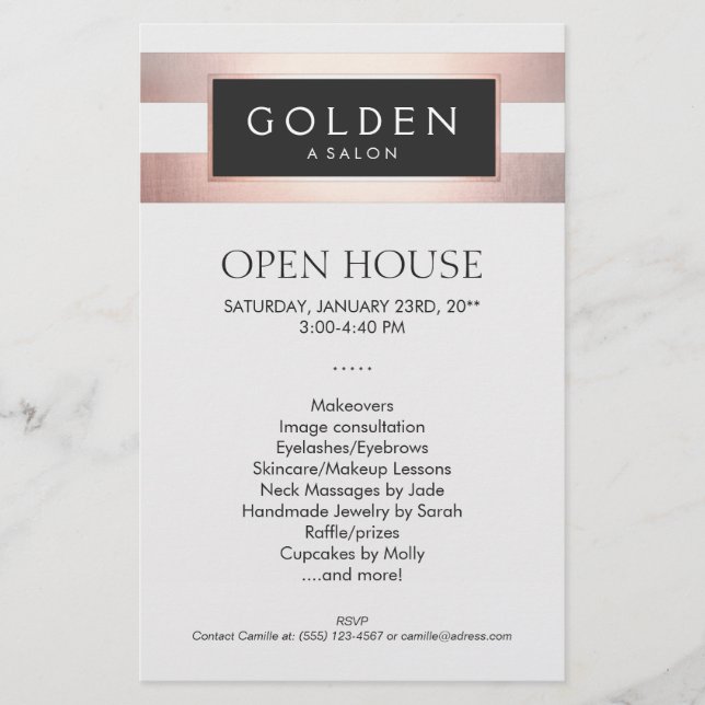 Flyer Salão e Spa de Cabelo Dourado com rosa (Frente)