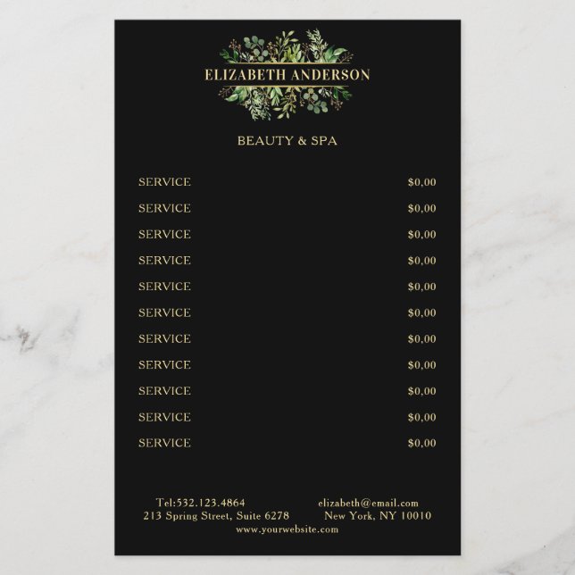 Flyer Salon Modern Botanik Schwarz Grün Schwarz (Frente)