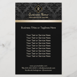 Flyer Salon SPA Damask Monograma preto e Dourado